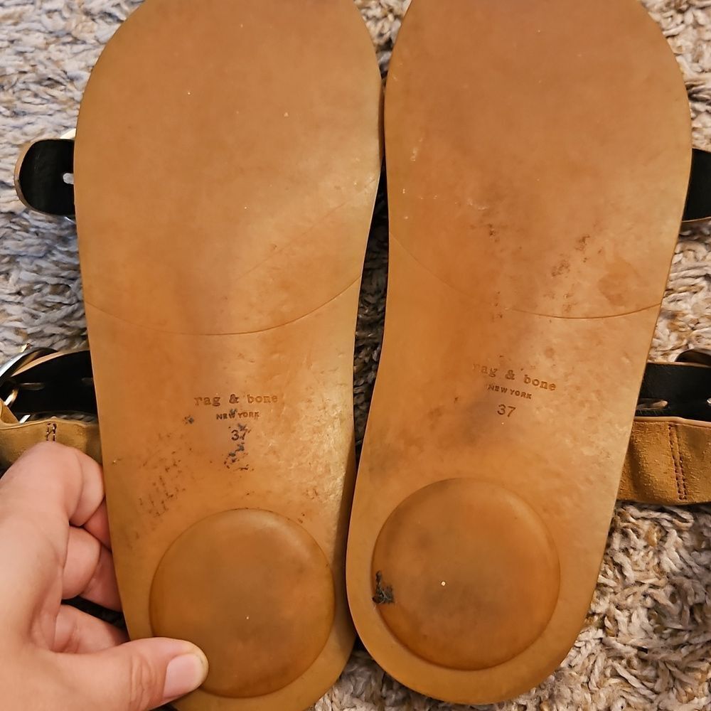 Rag & Bone Ansley Buckle Sandals Suede Leather Flats Tan Size 37 - Picture 6 of 7